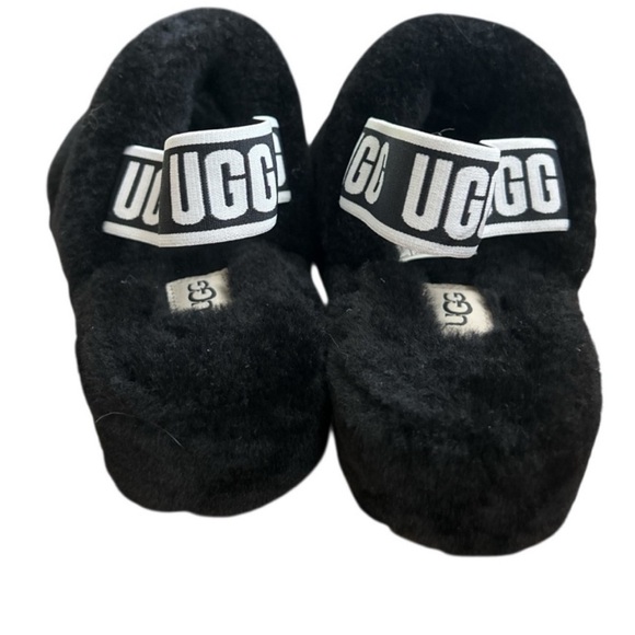 UGG Black Fluffy Oh Yeah Slides with Logo Strap - Picture 2 of 7